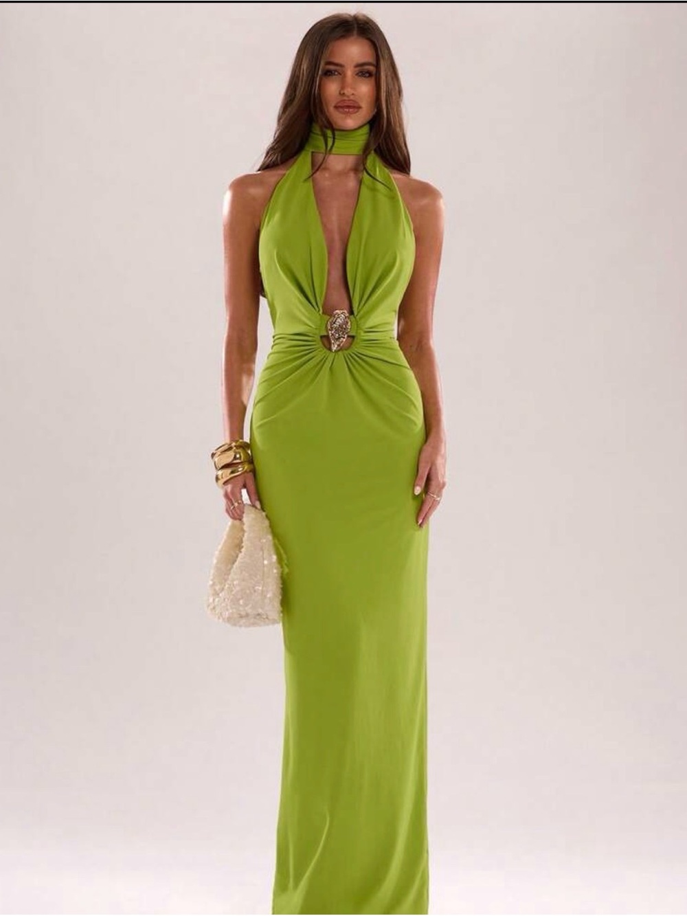 REVOLVE Lime Green Halter Maxi Dress with Jewel Accent